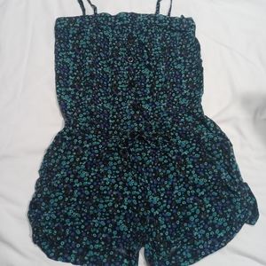 Xai Romper/Size SP(Small Petite)/Black w Green & Blue Floral Design
